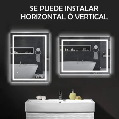 Espejo Horizontal con luz led y sistema antiempañante (Alto 60cm x 80cm Alto)